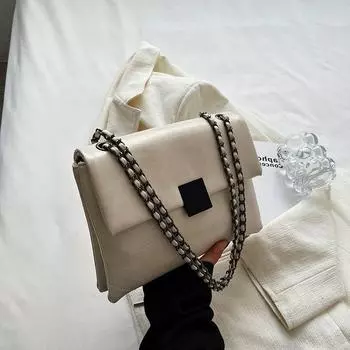 Diamond Crossbody Bag Retro Underarm Chain Rice White