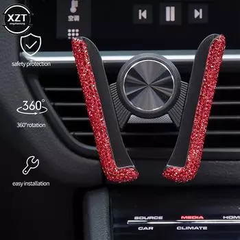 Diamond Crystal Car Air Vent Mount Clip Mobile Phone Holder Stand in Car Bracket Interior Accessorie красный