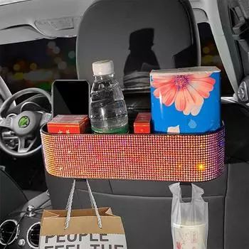 Подвесной ящик для хранения на спинку автомобильного сиденья с бриллиантами и кристаллами, держатель для салфеток, крючок для украшений, женские аксессуары для салона автомобиля