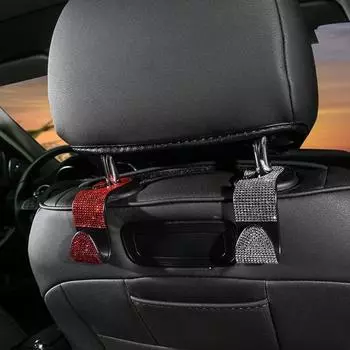 Diamond Crystal Car Seat Back Hook Hanger Auto Back Headrest Mount Storage Holder Universal Car Bling Accessories for Women