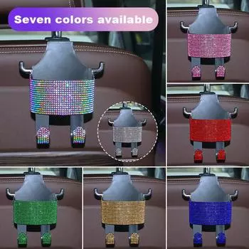 Подголовник автомобильного сиденья с бриллиантами, крючок, вешалка, органайзер для хранения вещей, универсальный, с подстаканником для сумочки, шикарные автомобильные аксессуары чёрный