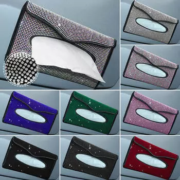 Diamond Crystal Car Tissue Box Holder High-end Luxury Sun Visor Multicolor Paper Box Bling Auto Interior Storage Car Acessories