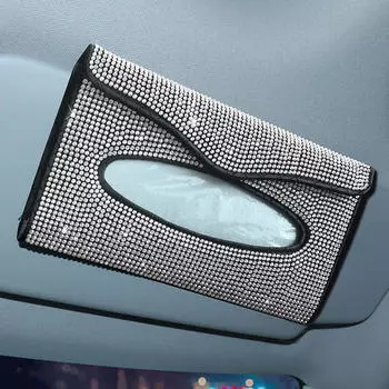 Diamond Crystal Car Tissue Box Holder High-end Luxury Sun Visor Multicolor Paper Box Bling Auto Interior Storage Car Acessories