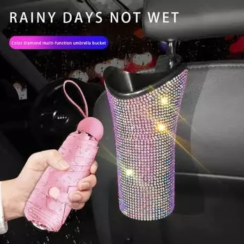 Diamond Crystal Car Umbrella Storage Bucket Car on The Built-in Object Trash Can Hanging Rear Clean Auto Door Put Umbrella