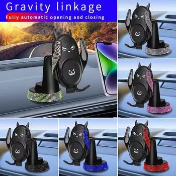 Diamond Crystal Gravity Car Cell Phone Holder Cute Smiling Face Auto Telphone Navigation Rotary Stand Car Accessories for Women красный