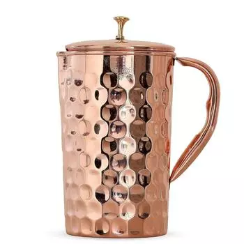 Diamond Design Copper Jug Pitcher with Brass Knob, Storage & Serving Water, Yoga Ayurveda Healing, Volume- 2000 ML