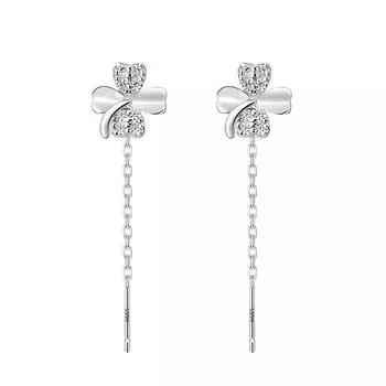 Diamond-inlaid Four-leaf Clover Earlines Long Earrings Nourish Ears Without Taking Off Earrings for Women