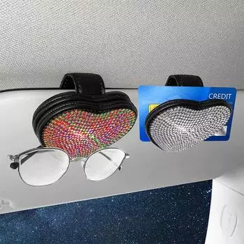 Diamond Love держатель для автомобильных очков, зажим для козырька, солнцезащитные очки, держатель для карт, блестящие аксессуары для салона автомобиля для девочек чёрный