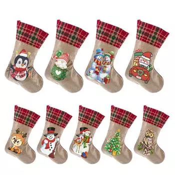 Diamond Painting Christmas Stocking Snowman Diamond Art Kits Xmas Elk Diamond Present Stockings Owl Pine for Holiday Favor