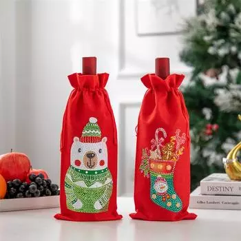 Diamond Painting Christmas Wine Bottle Cover Special-shaped Drill DIY Merry Christmas Kits Christmas Decoration Drawstring Bag as show