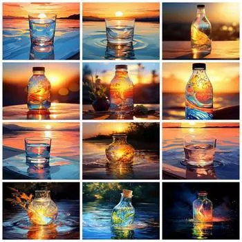 Diamond Painting Kits Sunset Cup Embroidery Mosaic Seaside Landscape Full Square Round Home Decor Full Round 20x30CM