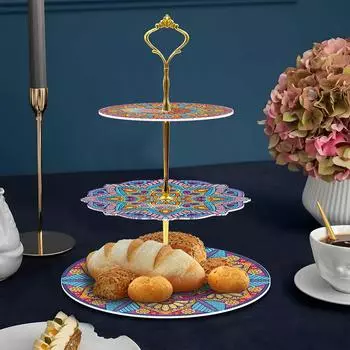Diamond Painting Round Serving Tray - Elegant 3-Tiered Dessert Candy Display Tower