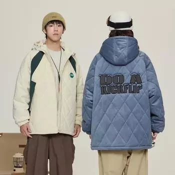 Хлопковое пальто в клетку в ромбовидную клетку, мужское модное брендовое зимнее утолщенное теплое и морозостойкое хлопковое пальто, свободное модное хлопковое пальто M