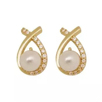 Diamond-Set Pearl Stud Earrings Women S Exquisite Cold Wind French Light Luxury Temperament Cross Geometric Water Drop Bead Earrings copper