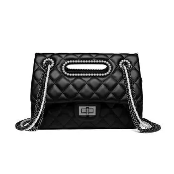 Diamond-shaped Pearl Chain Women s Bag, Spring and Summer Fashionable Single-shoulder Crossbody Bag, Simple Underarm Bag, Ladies Bag чёрный