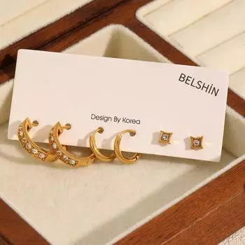 Diamond Stainless Steel Earrings Earrings Women s Light Luxury Premium Sense Row Diamond Titanium Steel Geometric Earrings Earrings