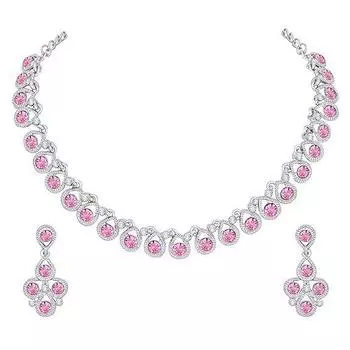 Комплект из ожерелья и серег из посеребренного сплава с бриллиантами/камнями для женщин | Стильные украшения для вечеринки, свадьбы и праздничных случаев