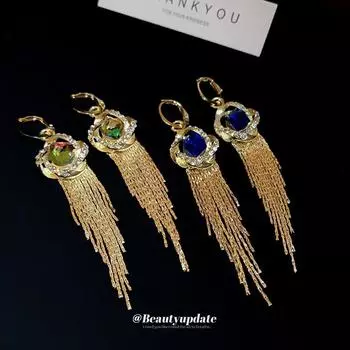 Diamond-studded Square Cross-twisted Long Tassel Earrings Retro Palace Style Earrings Temperament Earrings