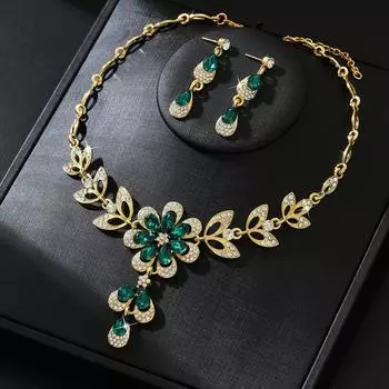 Diamond Water Drop Flower Fringed Necklace Earrings Elegant Exquisite Collarbone Chain Light Luxury High-end Set
