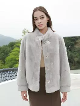 Diao Rong осенне-зимнее меховое пальто женское из утепленной кожи и меха с интегрированным мехом для защиты окружающей среды M светло-серый