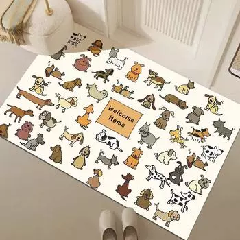 Диатомовый грязепоглощающий коврик для пола, коврик для двери с изображением мультяшной собаки, нескользящий коврик для ног, домашний ковер для крыльца 60 * 40Cm (crystal velvet)