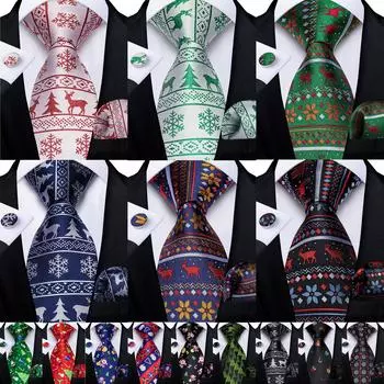 DiBanGu Рождественский мужской галстук, красный, зеленый, Санта-Клаус, животное, дерево, шелковый жаккардовый носовой платок, набор запонок, подарок для мужчин 7444