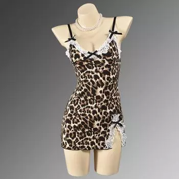 Diccvicc ночное платье принт леопардовый цельный сексуальный ночная рубашка женщины романтическая ночная рубашка нижнее белье привлекательная пижама бебидолл домашняя одежда S