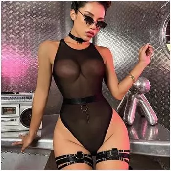 Diccvicc Прозрачный черный боди Женское прозрачное кружевное боди Женское нижнее белье с открытой спиной Экзотическая одежда Сексуальный наряд S