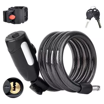 Diceevil Велосипедный ключ-трос 150 см Велосипедный трос с высоким сечением, ржавый ключ, защитный всепогодный велосипедный замок с кронштейном и 2 ключами для водонепроницаемой технологии