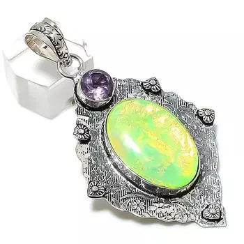 Dichroic Glass, Amethyst Gemstone 925 Sterling Silver Jewelry Pendant 2.64 z8z65