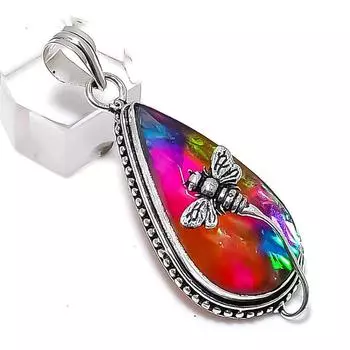 Dichroic Glass Gemstone Handmade 925 Sterling Silver Jewelry Pendant 2.17 O6J29