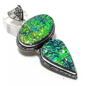 Dichroic Glass Gemstone Handmade 925 Sterling Silver Jewelry Pendant 3.07 q1b45
