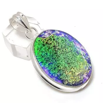 Dichroic Glass Gemstone Handmade 925 Sterling Silver Jewelry Pendant 2.05 o4c56