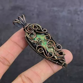 Dichroic Glass Gemstone Handmade Copper Wire Wrap Jewelry Pendant 2.84 z7i64