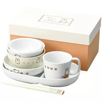 Dick Bruna tableware snack microwave dishwasher parent and made in Japan 417722 Miffy Children s set, 7-piece set, safe, safe, Inglaze, child, белый
