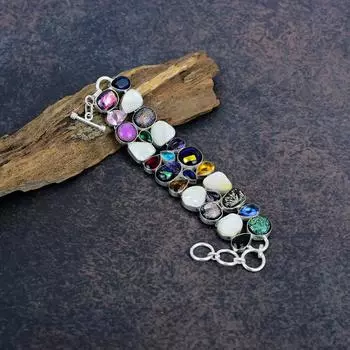 Dico Glass, перламутр, ювелирные изделия с топазом, ювелирные изделия из стерлингового серебра 925 пробы ручной работы, великолепный браслет для свадебного подарка Adjustable with 8 inches белый