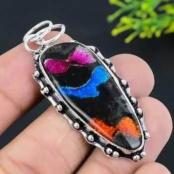 Dicorich Glass Gemstone Handmade 925 Sterling Silver Jewelry Pendant 2.40 a4K08