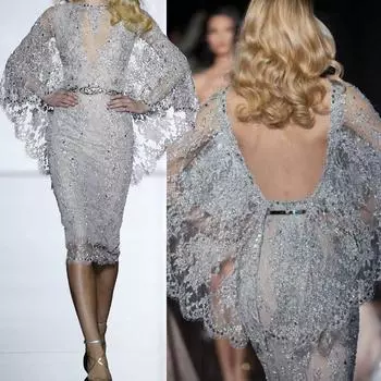 (Дида) Женское сексуальное кружевное платье с пайетками и длинными рукавами сзади, вечернее элегантное платье