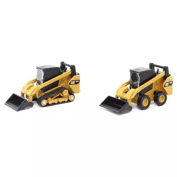 Diecast Master Caterpillar CAT 272D2 Мини-погрузчик CAT 297D2 Компактный гусеничный погрузчик Набор из 2 1/64 и жёлтый