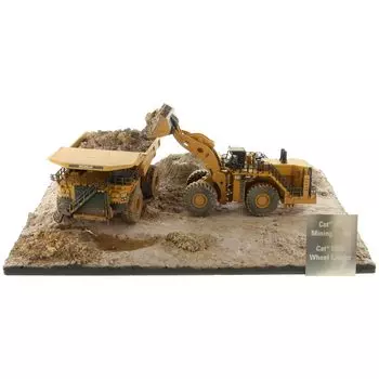 Diecast Master Caterpillar CAT 994K Колесный погрузчик CAT 797 Карьерный самосвал Характеристики Пейзаж 1/125 и жёлтый