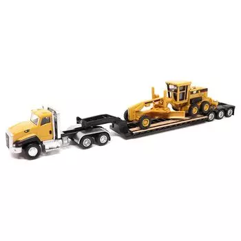 Diecast Master Caterpillar CAT CT660 Day Cab Trailer CAT 163H Motor Grader Included 1/87 w/Lowboy & жёлтый