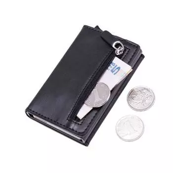DIENQI Anti Rfid ID Card Holder Case Men Кожаный Металлический Кошелек Мужской Кошелек Для Монет Женщин Мини Carbon Кредитная Карта Держатель С Молнией