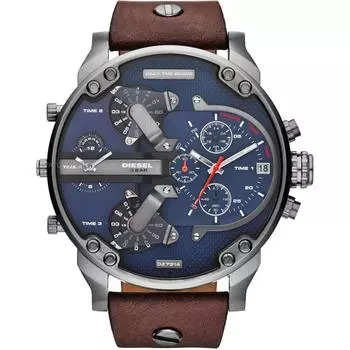Diesel DZ7314 The Daddies Series Часы из нержавеющей стали с коричневым кожаным ремешком мужские [Товар] чёрный