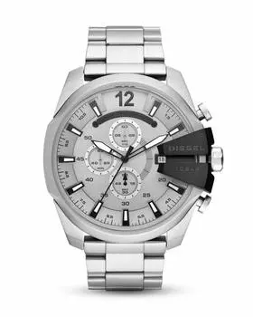 Diesel Mega Chief Chronograph 51mm Case Size Stainless Steel Bracelet Men s Watch, Silver,