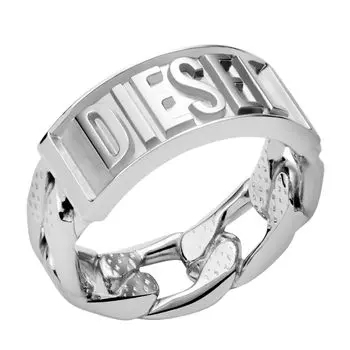Diesel Silver Stainless Steel Logo Band Ring Stainless No DX134704010 Men s (Model DX1347040), Steel, Gemstones,