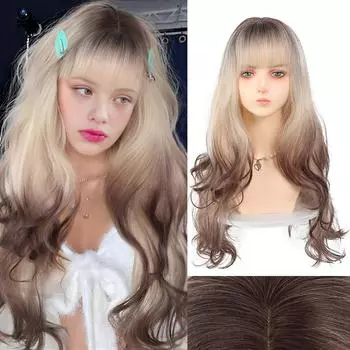 DIFEI сиамский кошачий градиентный синтетический парик женский сладкий прохладный золотисто-коричневый градиент длинные вьющиеся волосы волнистые волосы парик на всю голову 70CM