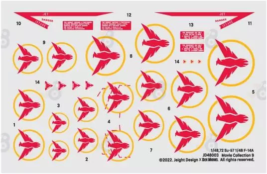 Дифференциальная модель Текущий набор наклеек Коллекция фильмов Top Gun 2022 Пластиковая модель наклейка JD48003 DEF.MODEL 1/48 Su-57/F-14 No.9 (для Тамия/Звезда)
