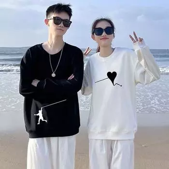 Different Couple Clothes Spring and Autumn 2024 New Arrival Internet Celebrity Niche Design High Quality Early Autumn Hoodless Sweater [Thin] male black + female White Male L + Female M