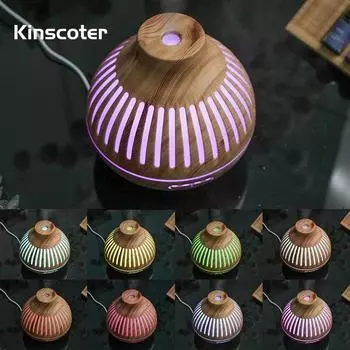 Диффузор для аромата эфирного масла, 400 мл, диффузор с древесным зерном, ультразвуковой увлажнитель прохладного тумана с 7 разноцветными лампочками, автоматическое выключение EU Plug