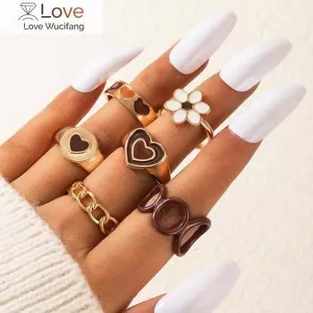 Digadagu набор из 6 предметов коричневое кольцо в форме сердца с капающим цветком женское популярное ретро кольцо аксессуары для банкета